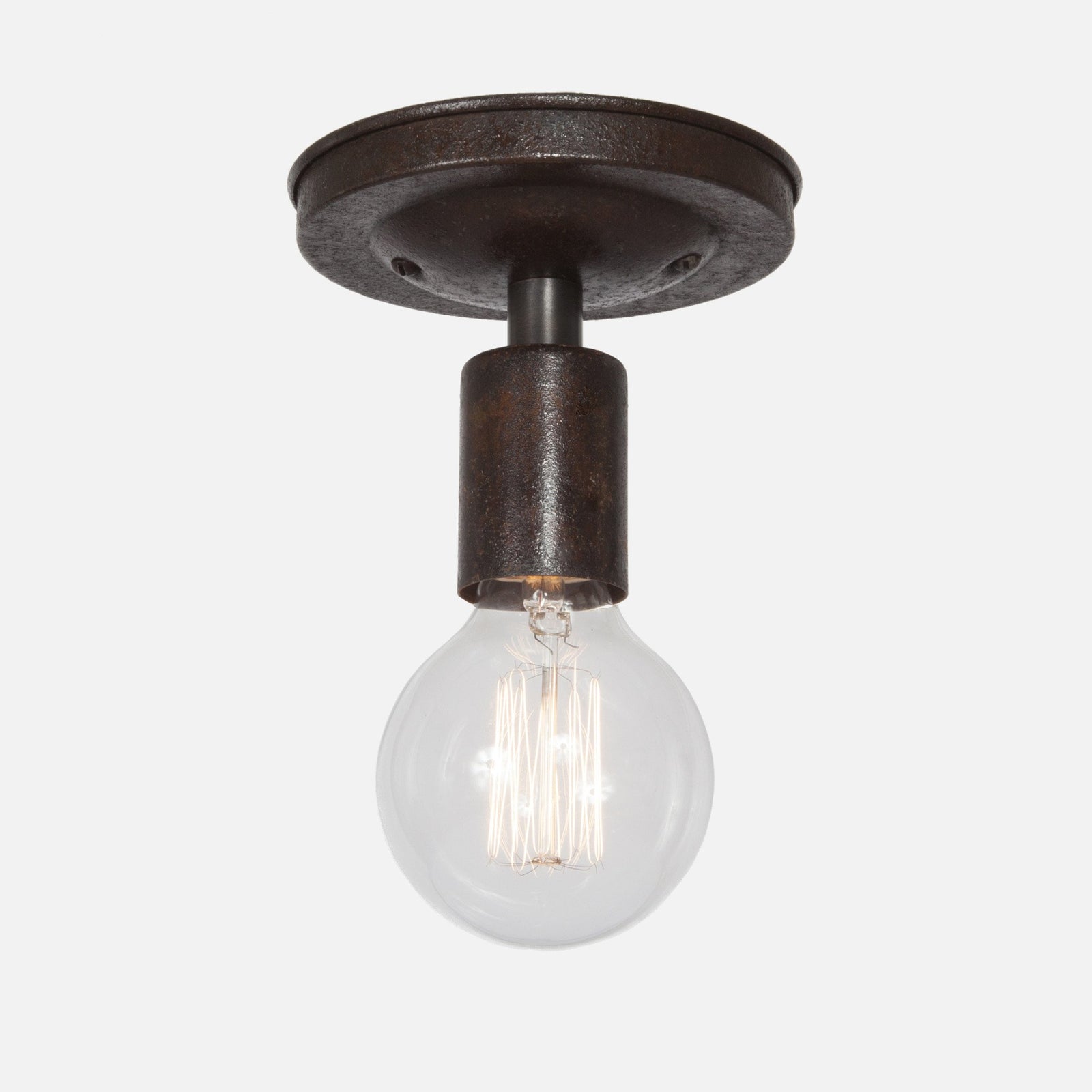 Bare Bulb Flush Mount Ceiling Light - Ebonized Rust