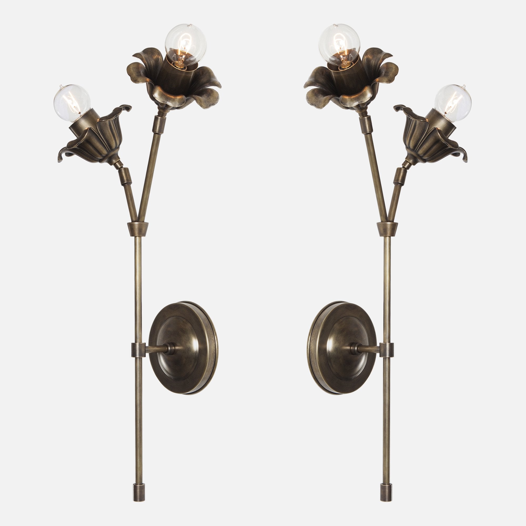Bloom Wall Sconce Double Stem Mirrored Pair