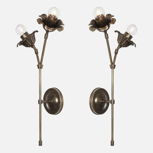 Bloom Wall Sconce Double Stem Mirrored Pair