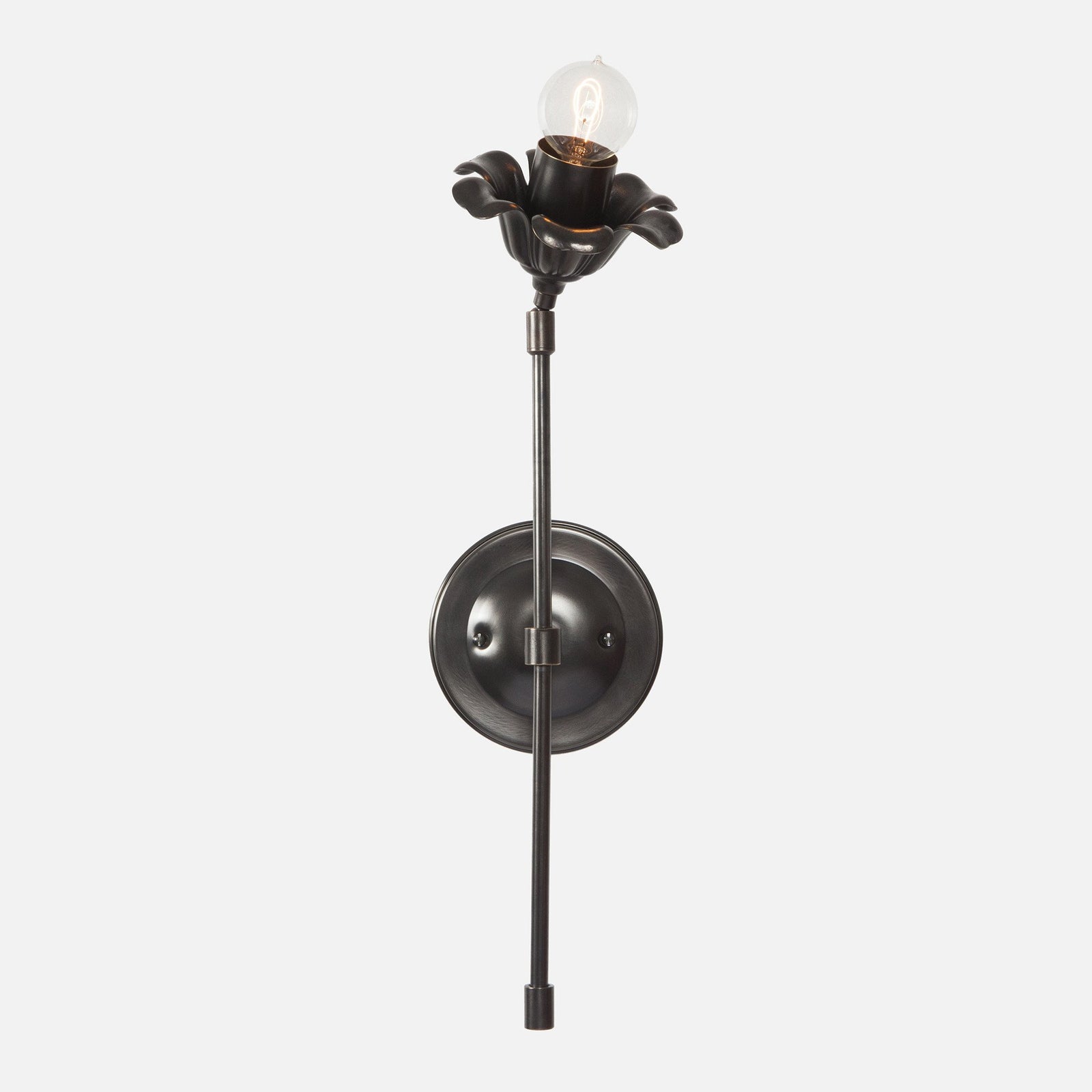 Bloom Wall Sconce Single Stem Flower Right in Blackened Brass