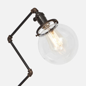 Clear Glass Globe Shade Detail - Brass Pipe Table Lamp