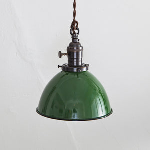 Green Porcelain Dome Shade Pendant Light - Brass Switch Socket