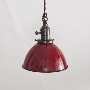 Red Porcelain Dome Shade Pendant Light - Brass Switch Socket