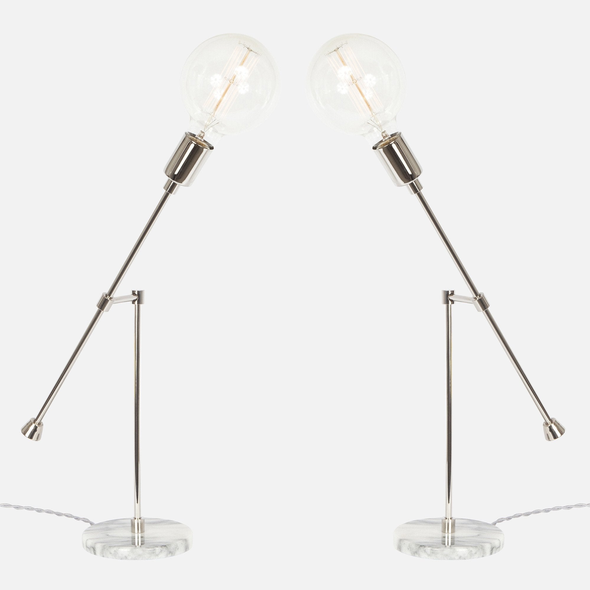 Counterbalance Bare Bulb Table Lamp - Polished Nickel - Mirrored Pair