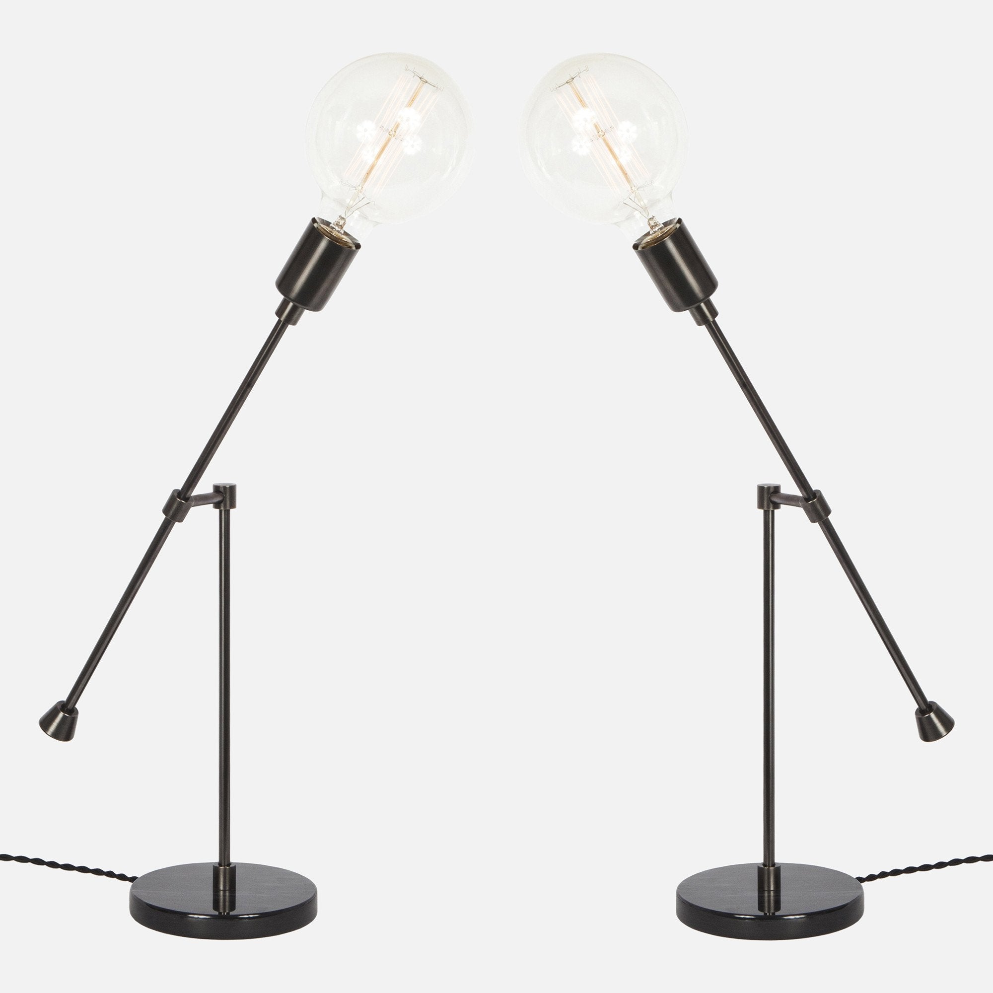 Counterbalance Bare Bulb Table Lamp - Ebonized Brass - Mirrored Pair