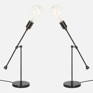 Counterbalance Bare Bulb Table Lamp - Ebonized Brass - Mirrored Pair