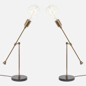 Counterbalance Bare Bulb Table Lamp - Vintage Brass - Mirrored Pair