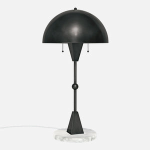 Dome Table Lamp - Ebonized Brass - White Marble Base - Side View