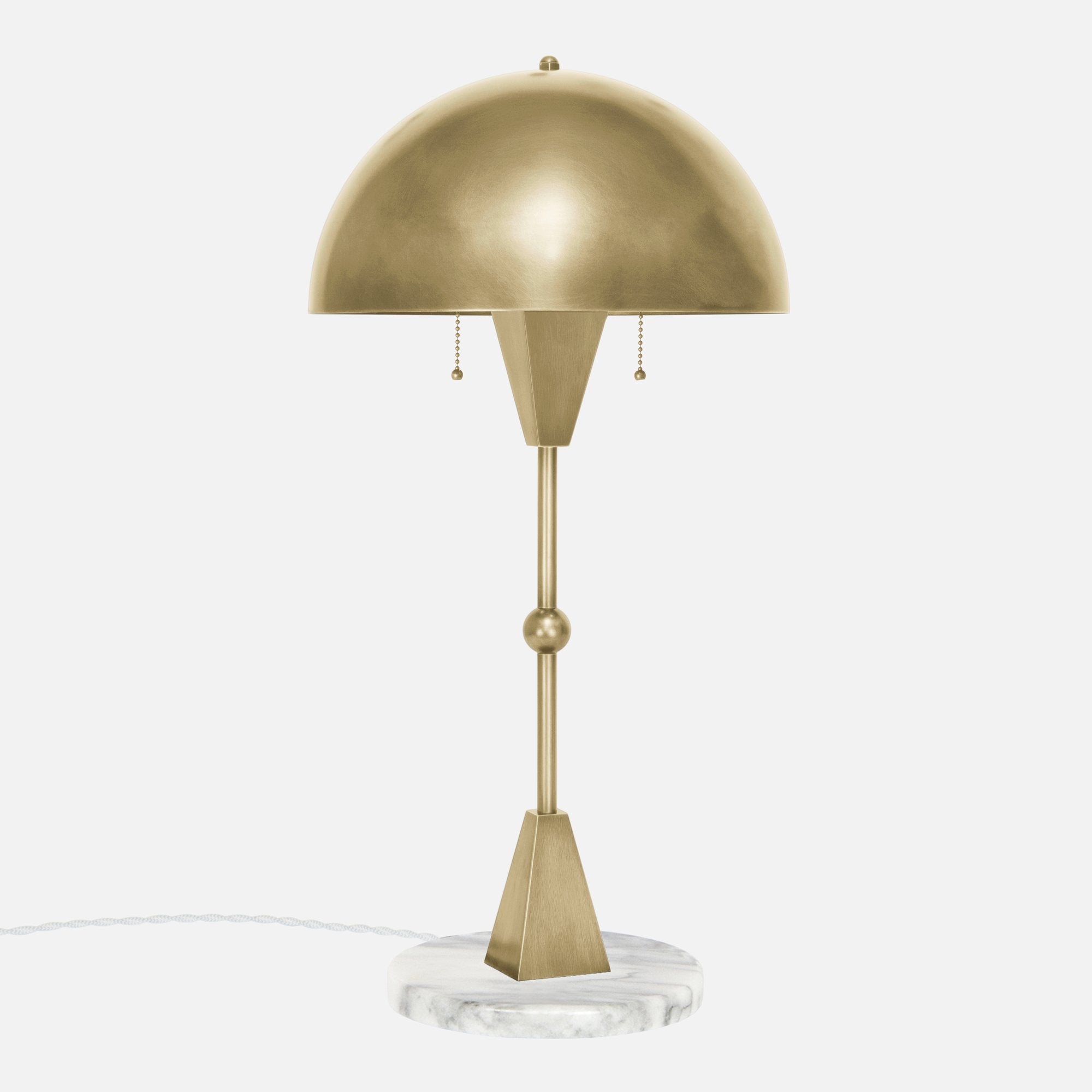 Dome Table Lamp - Burnished Brass - White Marble Base - Side View