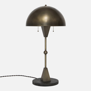 Dome Table Lamp - Vintage Brass - Black Marble Base - Side View
