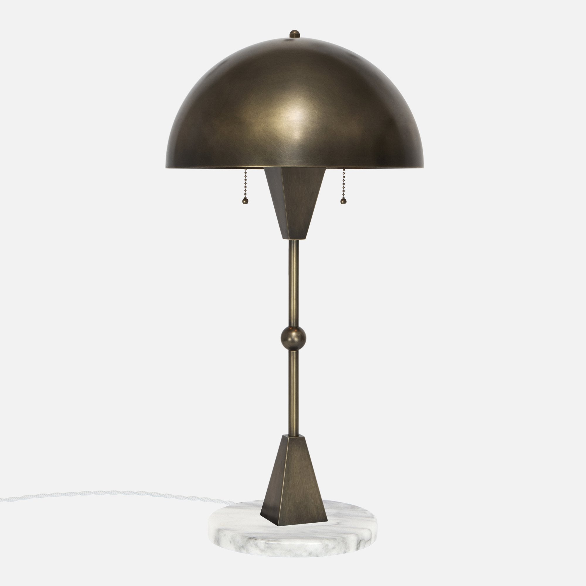 Dome Table Lamp - Vintage Brass - White Marble Base - Side