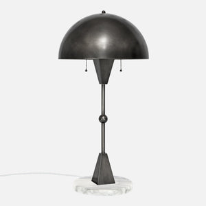 Dome Table Lamp - Vintage Nickel - White Marble Base - Side