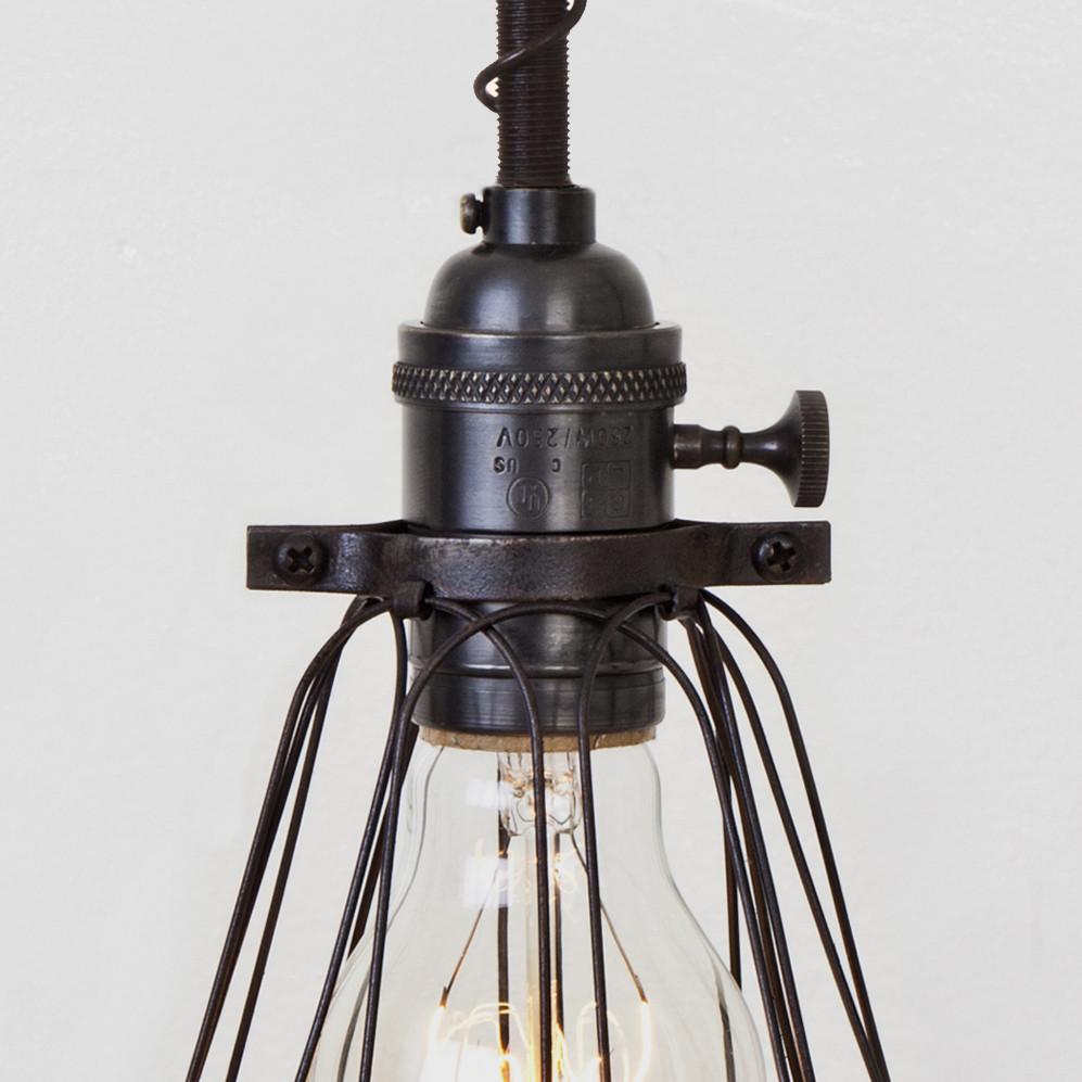 Basic Wire Bulb Cage Pendant Light - Brass Switch Socket - Detail