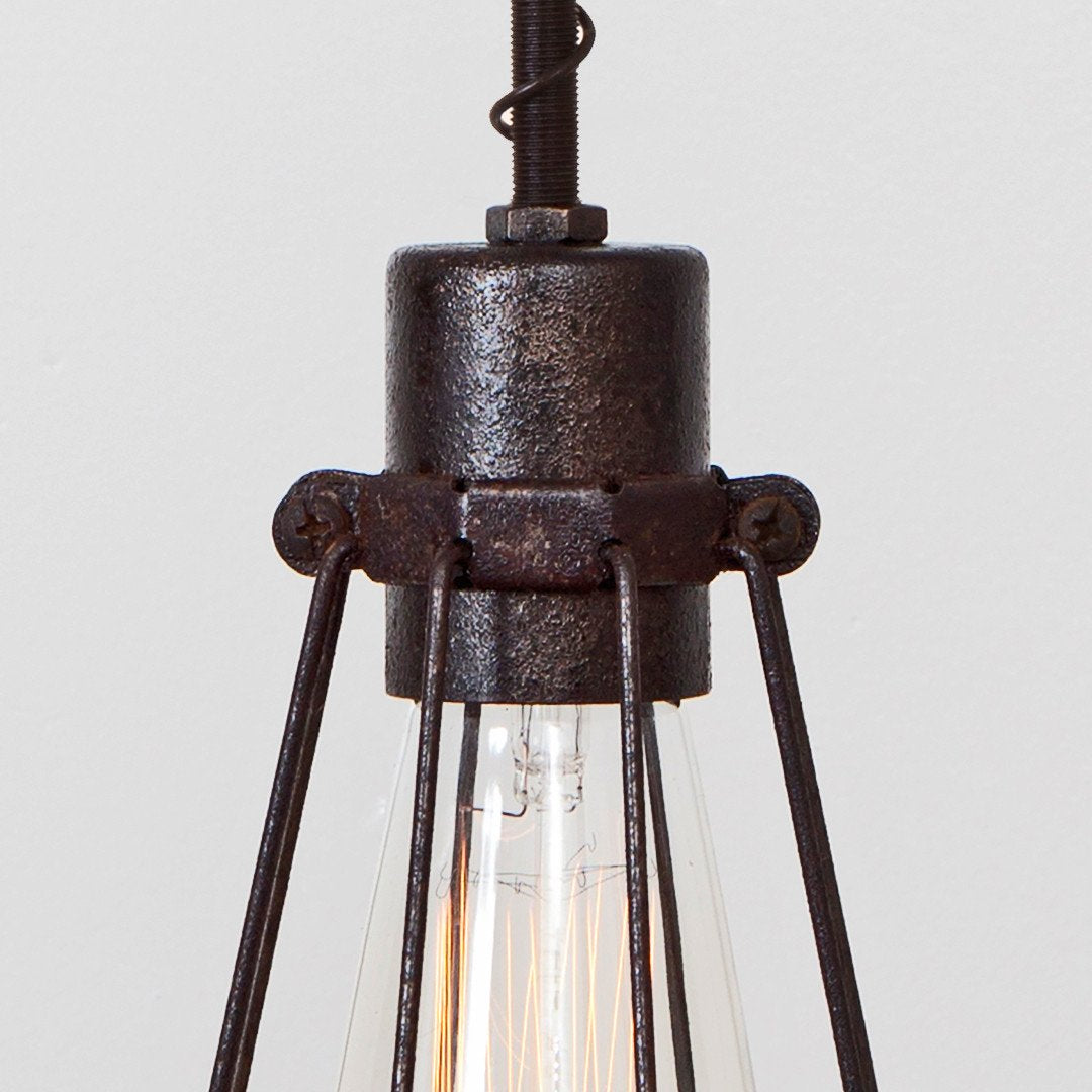 Oval Wire Bulb Cage Pendant Light - Simple Socket - Detail