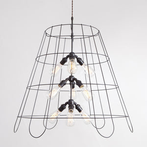 Vintage Lampshade Frame Chandelier - 9 Light